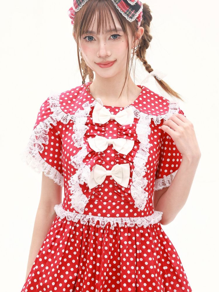 Polka dot ribbon frill dress【s0000001879】