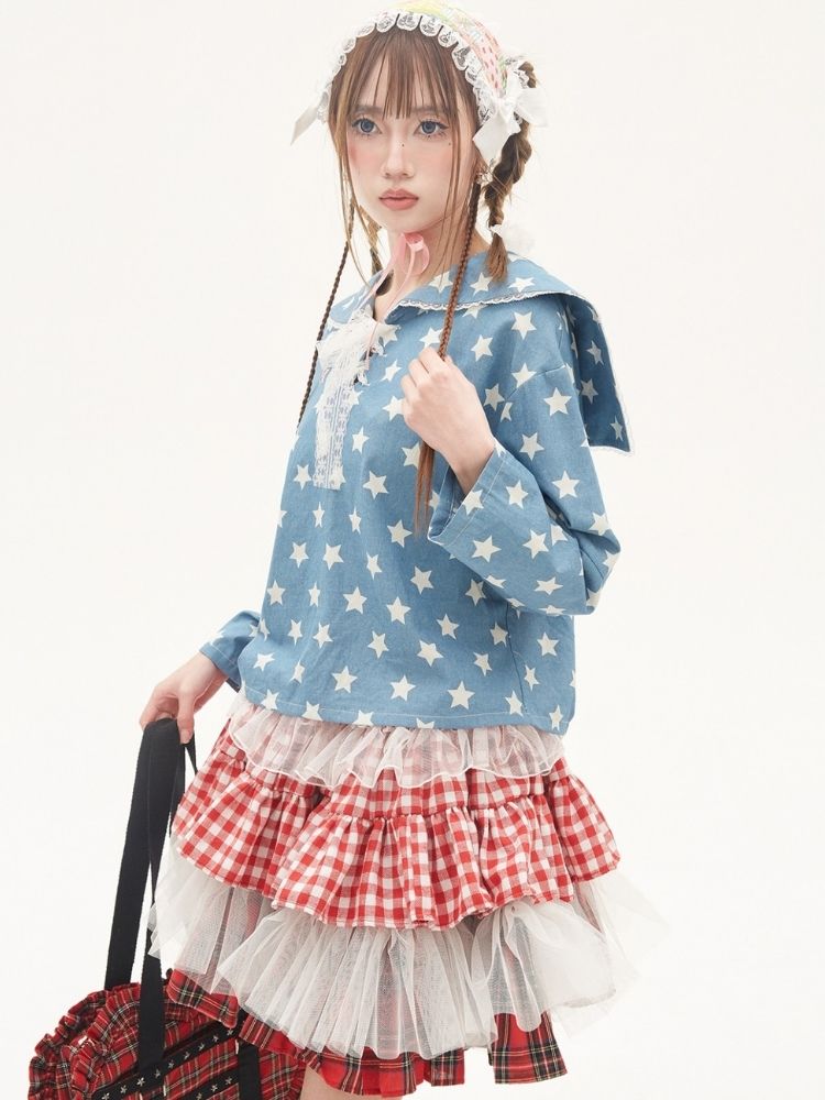 Star Ribbon Sailor Collar Top【s0000001882】