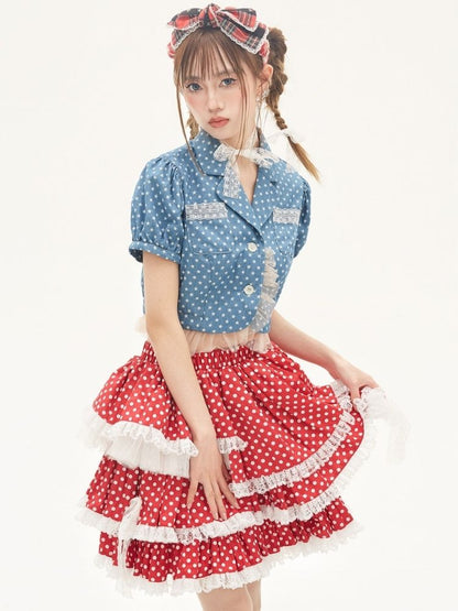 Polka dot frill short sleeve jacket【s0000001888】