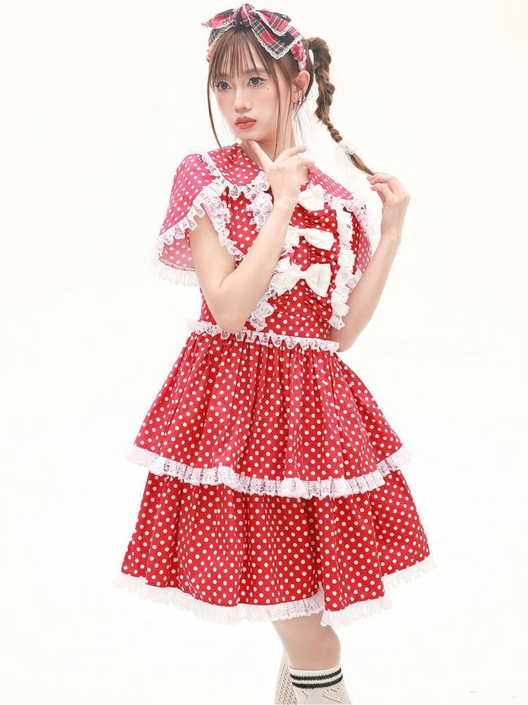 Polka dot ribbon frill dress【s0000001879】