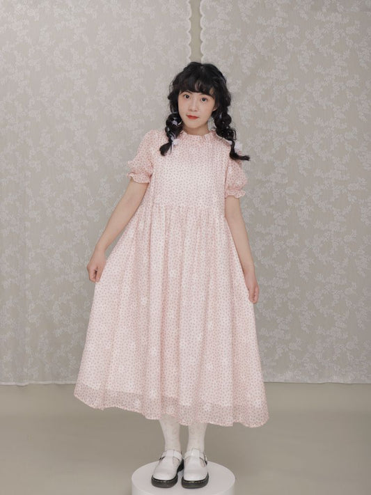 Floral Jacquard Fungus Collar Puff Sleeve Dress【s0000001587】