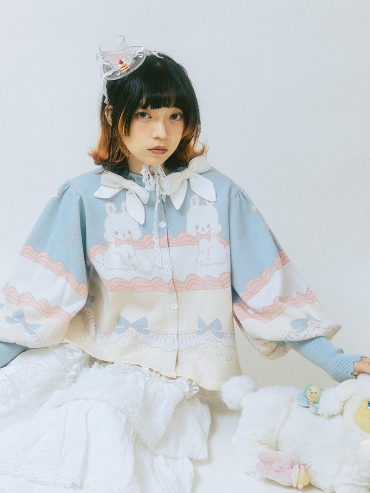 Rabbit Cream Cake lolita Sweet Bow Knit Cardigan【s0000001354】