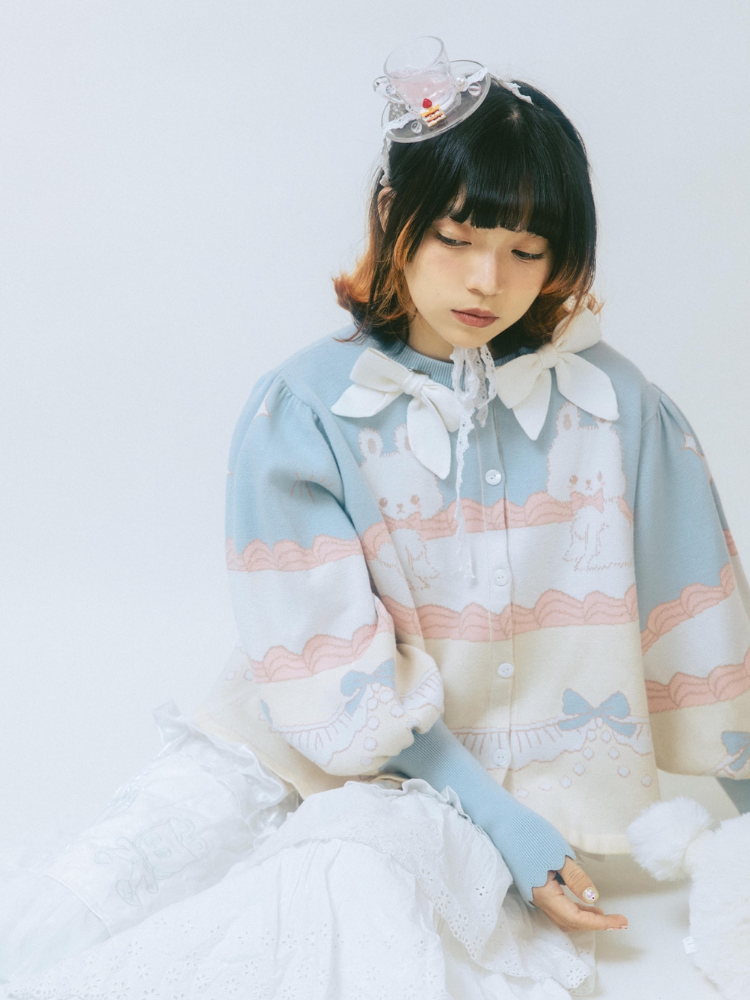 Rabbit Cream Cake lolita Sweet Bow Knit Cardigan【s0000001354】