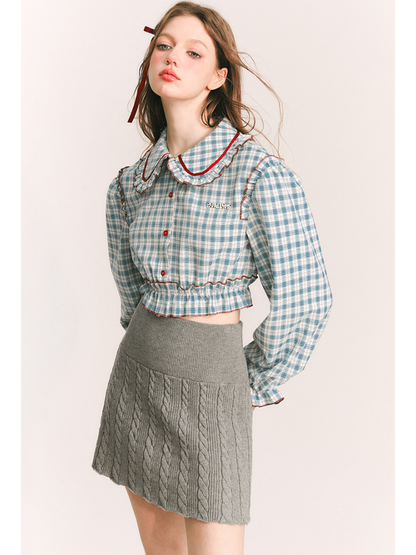 Round collar check blouse【s0000000981】