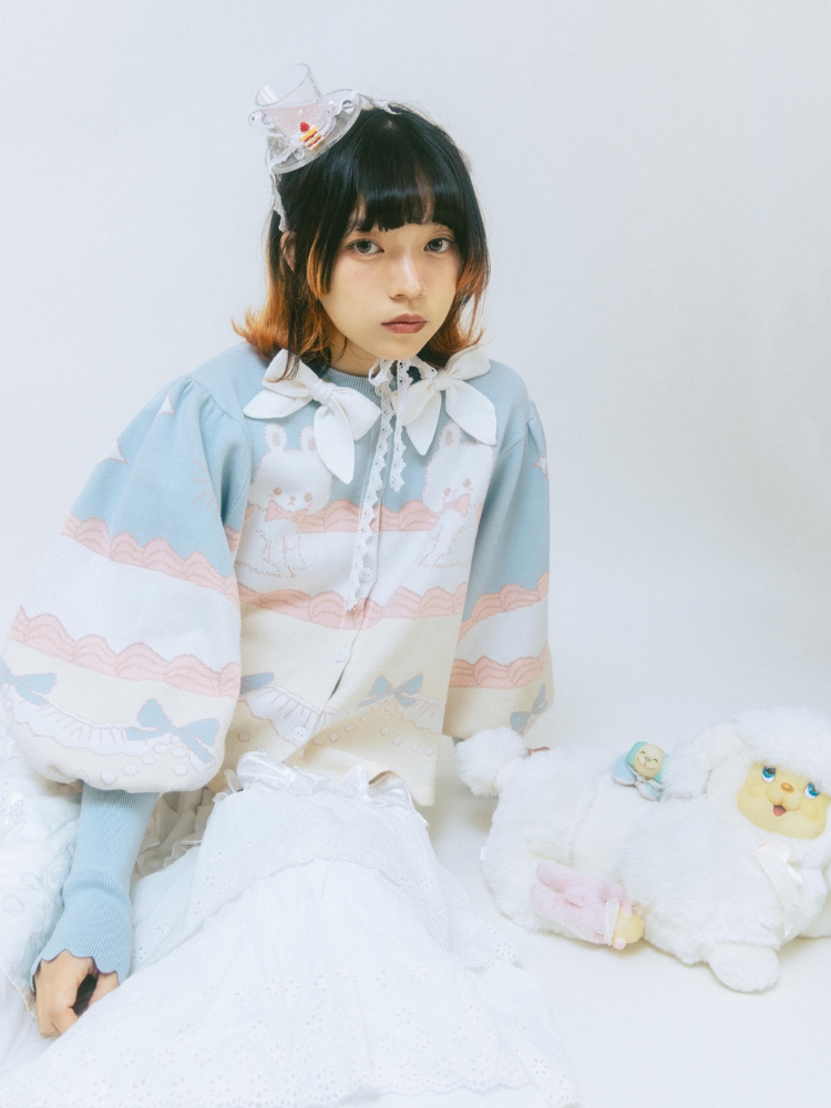 Rabbit Cream Cake lolita Sweet Bow Knit Cardigan【s0000001354】