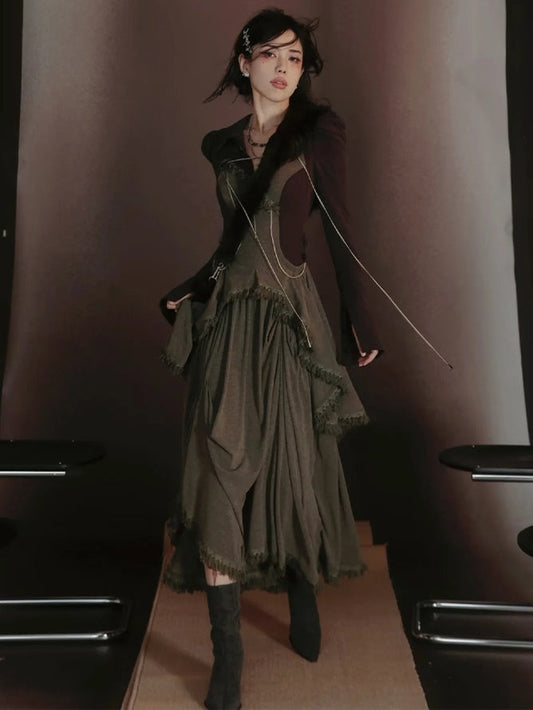 Nichi Frill Long Drape Retro Unique One-Piece【s0000004024】