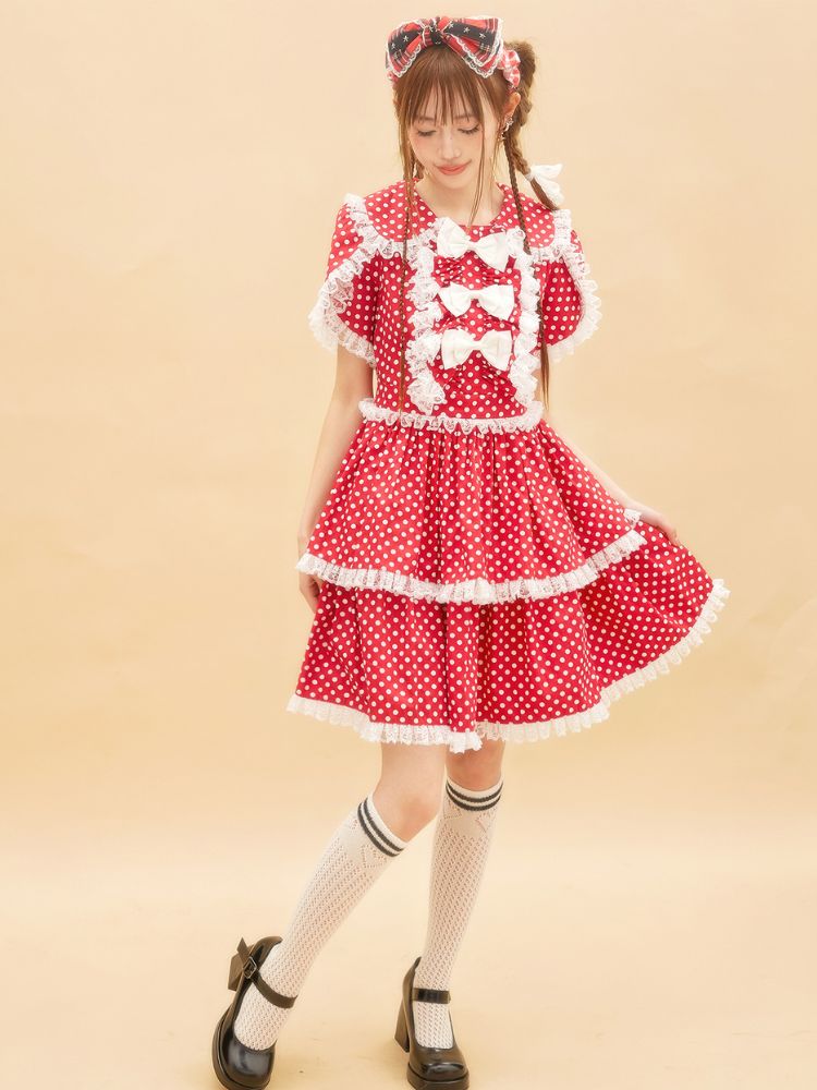 Polka dot ribbon frill dress【s0000001879】