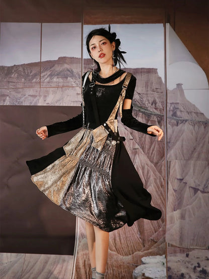 Velvet Metallic Glossy Nichi Cutsew Body-Suit Skirt【s0000004008】 