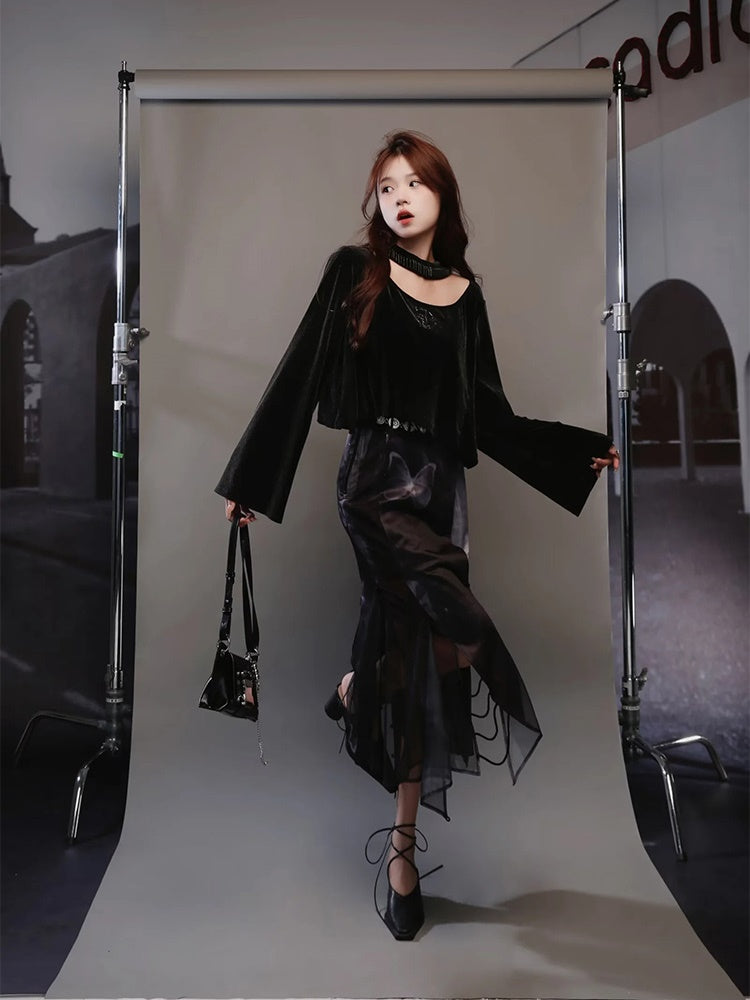 Velvet Metallic Glossy Nichi Cutsew Body-Suit Skirt【s0000004008】 