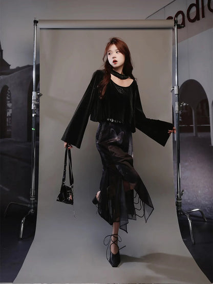 Velvet Metallic Glossy Nichi Cutsew Body-Suit Skirt【s0000004008】 