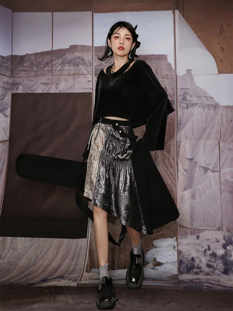 Velvet Metallic Glossy Nichi Cutsew Body-Suit Skirt【s0000004008】 