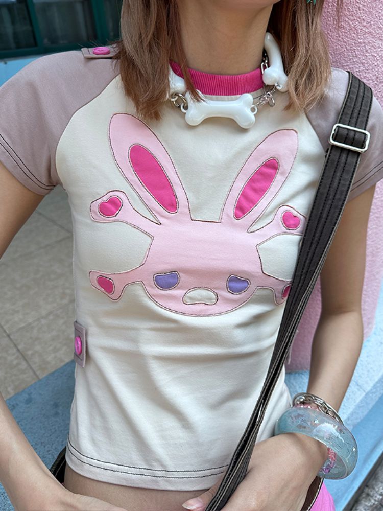 Skull Rabbit Stitching Raglan Sleeve T-Shirt【s0000001437】