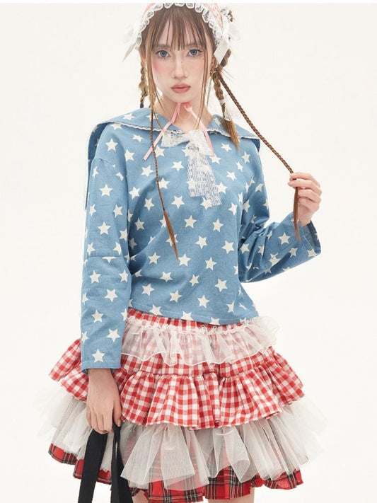 Star Ribbon Sailor Collar Top【s0000001882】