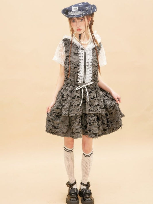 Damaged lace frill dress【s0000001881】