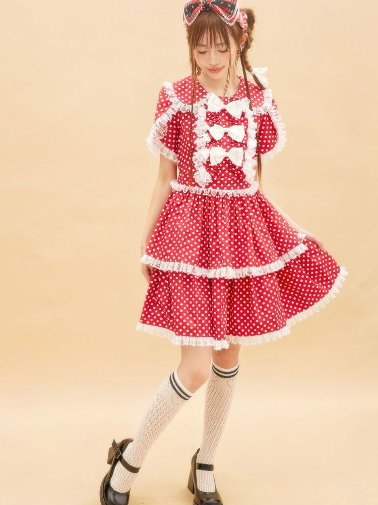 Polka dot ribbon frill dress【s0000001879】