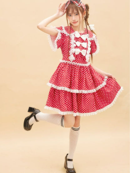 Polka dot ribbon frill dress【s0000001879】