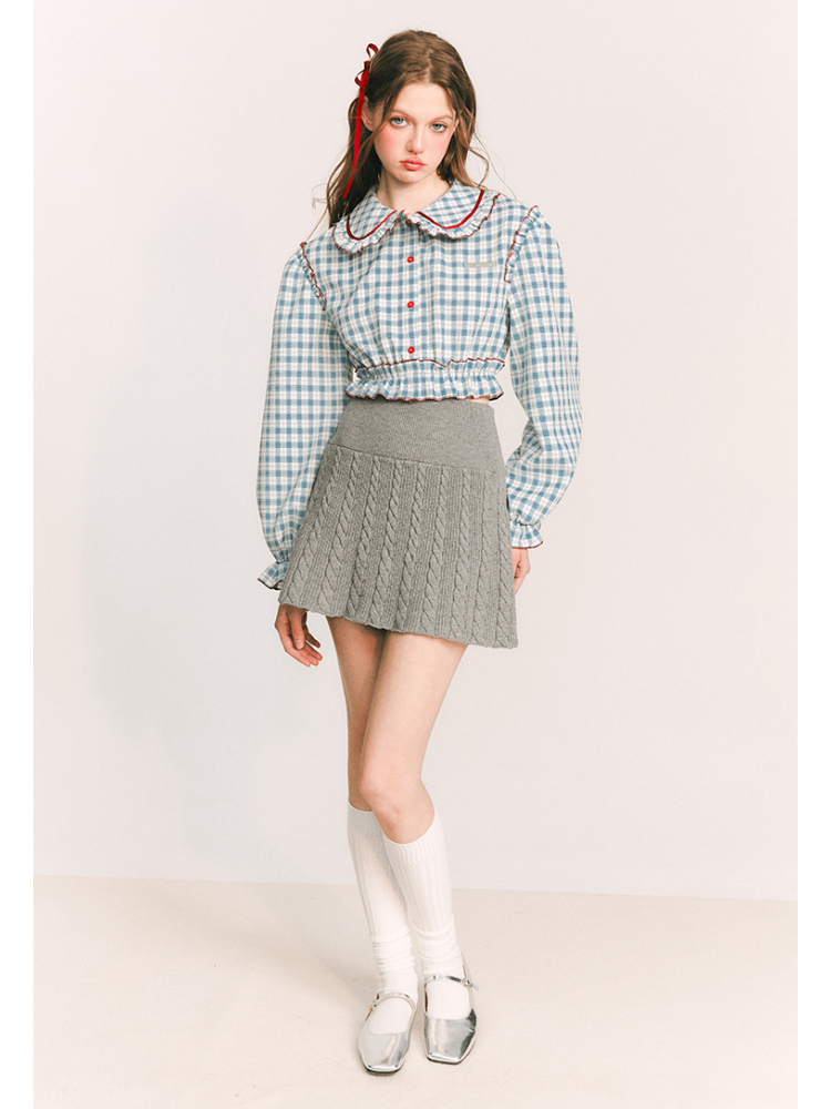 Round collar check blouse【s0000000981】