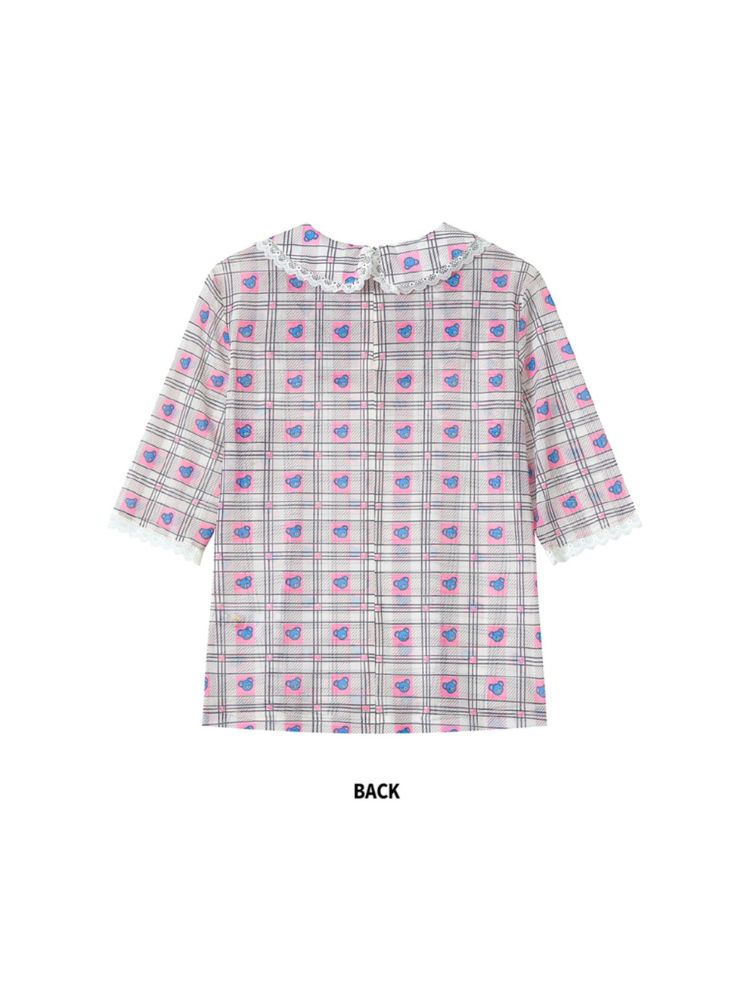 Small Bear Print Plaid Top【s0000001698】