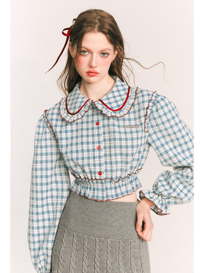 Round collar check blouse【s0000000981】