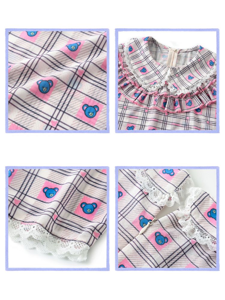 Small Bear Print Plaid Top【s0000001698】