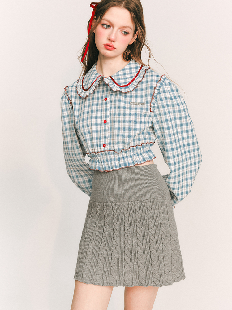 Round collar check blouse【s0000000981】