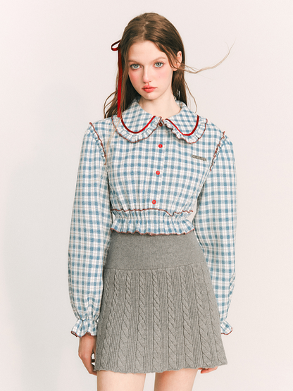 Round collar check blouse【s0000000981】