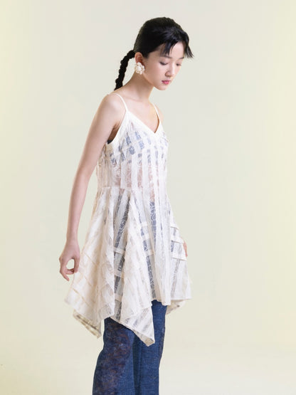 Sheer Lace Stripes Tunic Cami One-Piece【s0000001893】