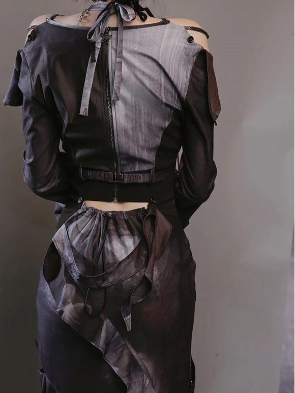 Butterfly Print Halterneck Dress & Flare Sleeve Cardigan【s0000003999】