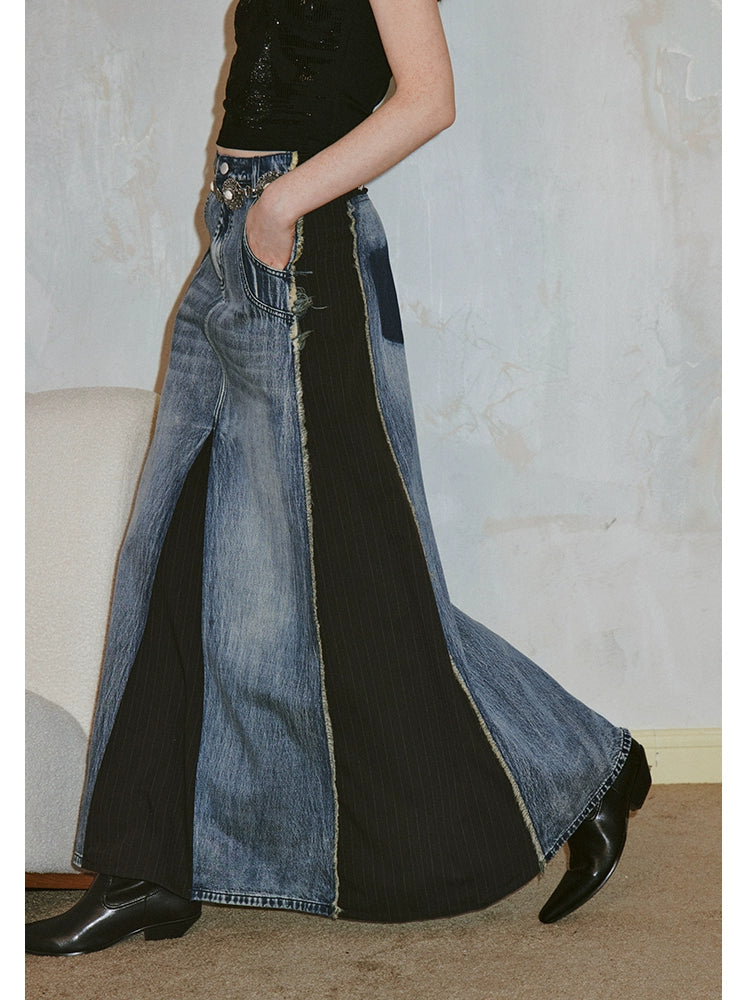 Denim patchwork skirt【s0000007596】