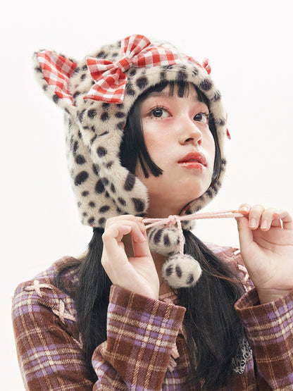 Niche design cute ear protection hat plush bow cat ears【s0000004275】