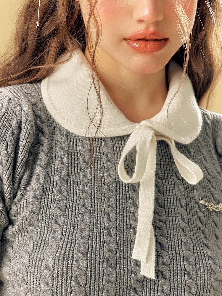 Retro Doll Collar Cable Knit [s0000001535]