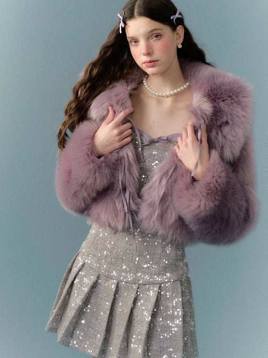 Thick leather ribbon fur coat【s0000005659】