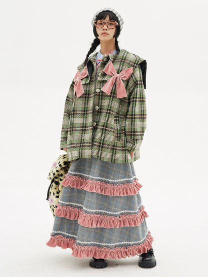 Christmas Japanese retro sweet cute coat niche girls plaid tweed jacket【s0000004260】