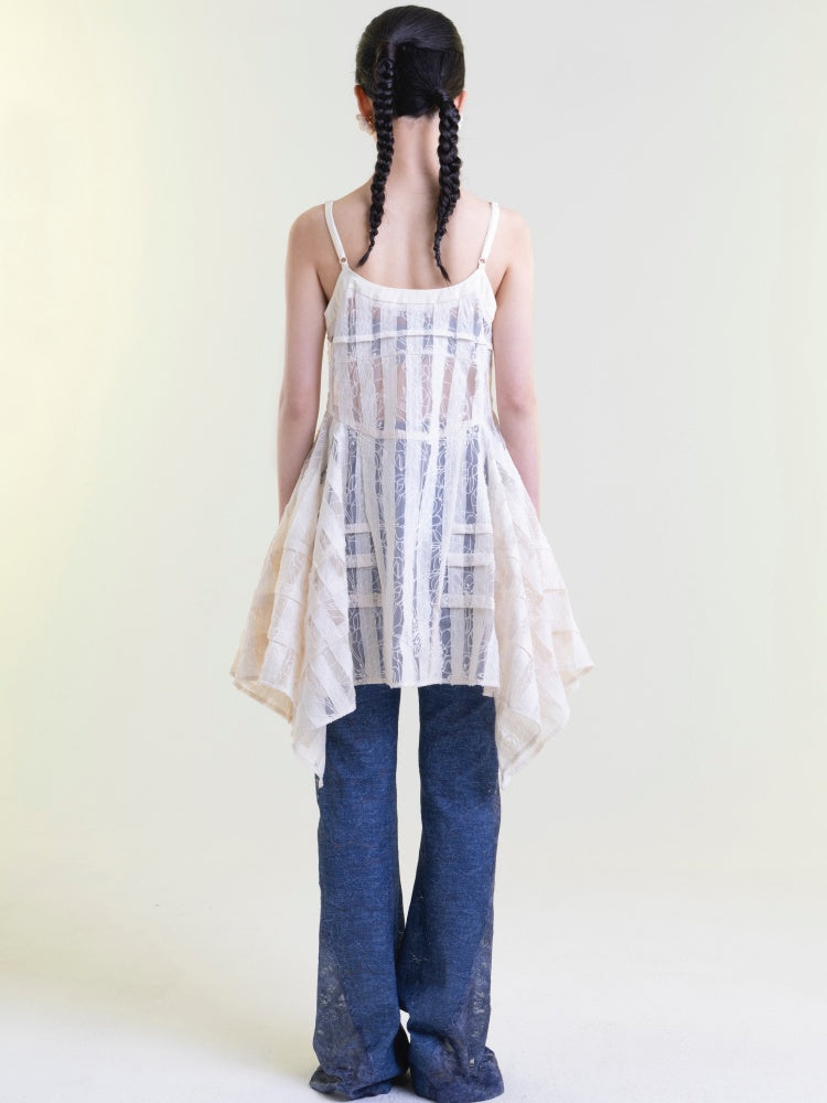 Sheer Lace Stripes Tunic Cami One-Piece【s0000001893】