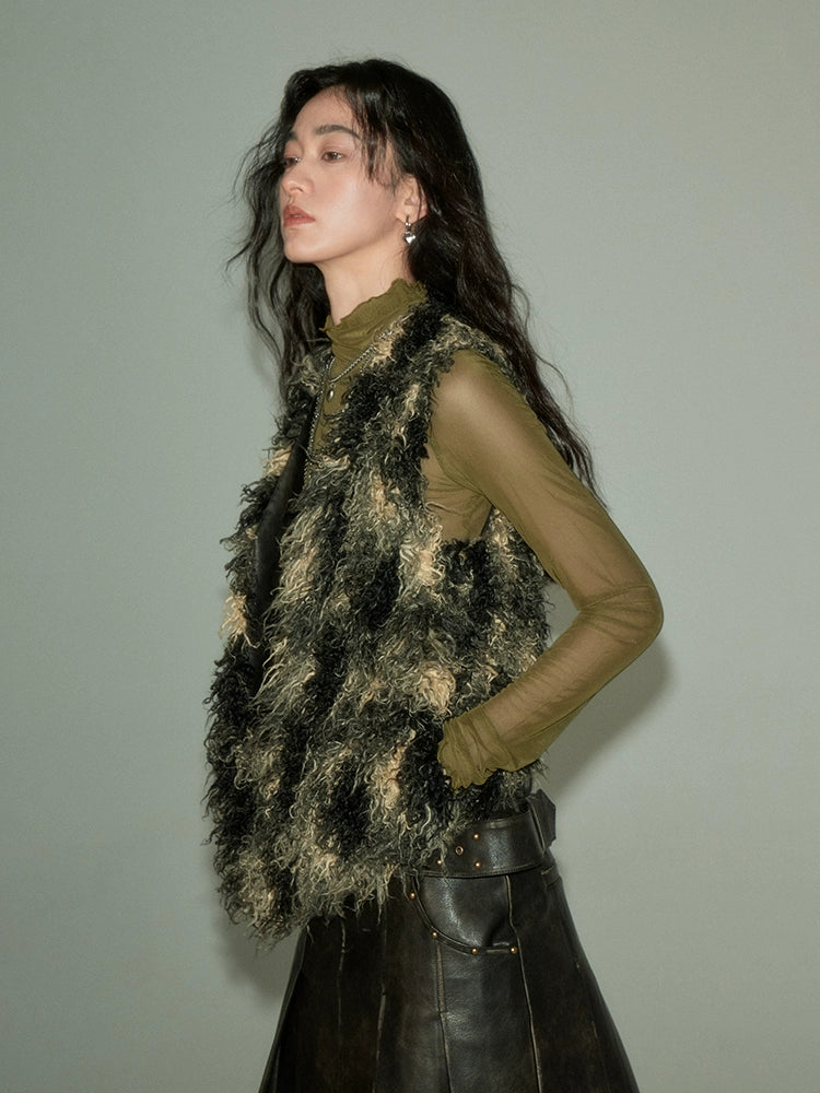 Plush V-neck Fake Fur Vest【s0000004242】