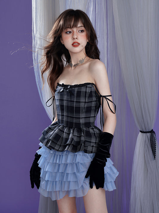 Plaid Suspender Dress with Pants【s0000002846】