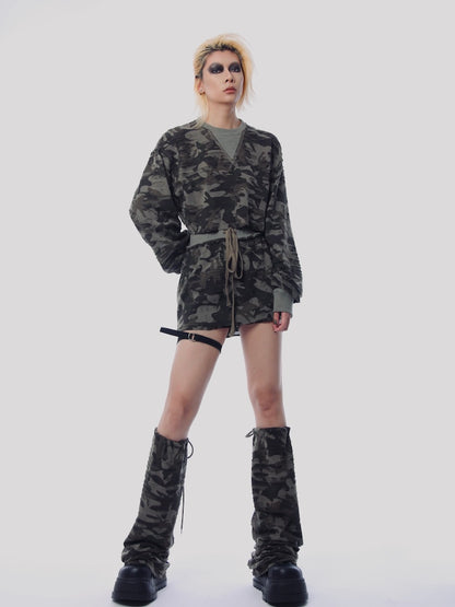 Camouflage Pattern Sweat shirt &amp; Mini skirt Set-up【s0000001181】