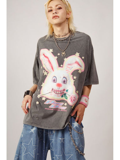 Punk rock rabbit loose T-shirt【s0000001847】