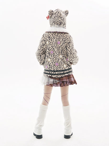 Y2K Sweet Cool Spice Girl Cute Leopard Coat Niche Design Girl Plush Coat [s0000004274]