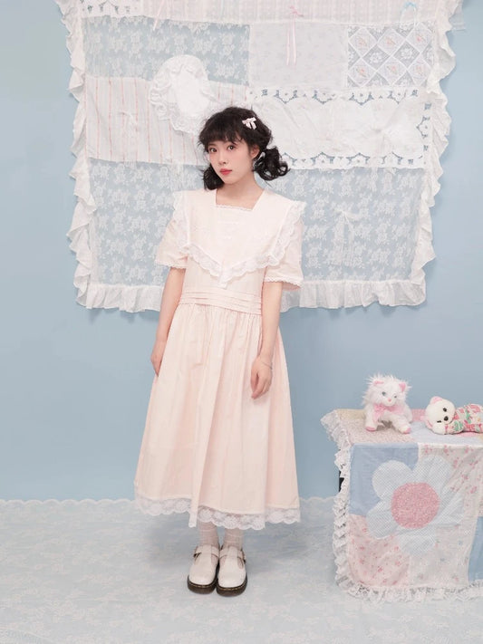 Embroidered lace pink dress【s0000007742】