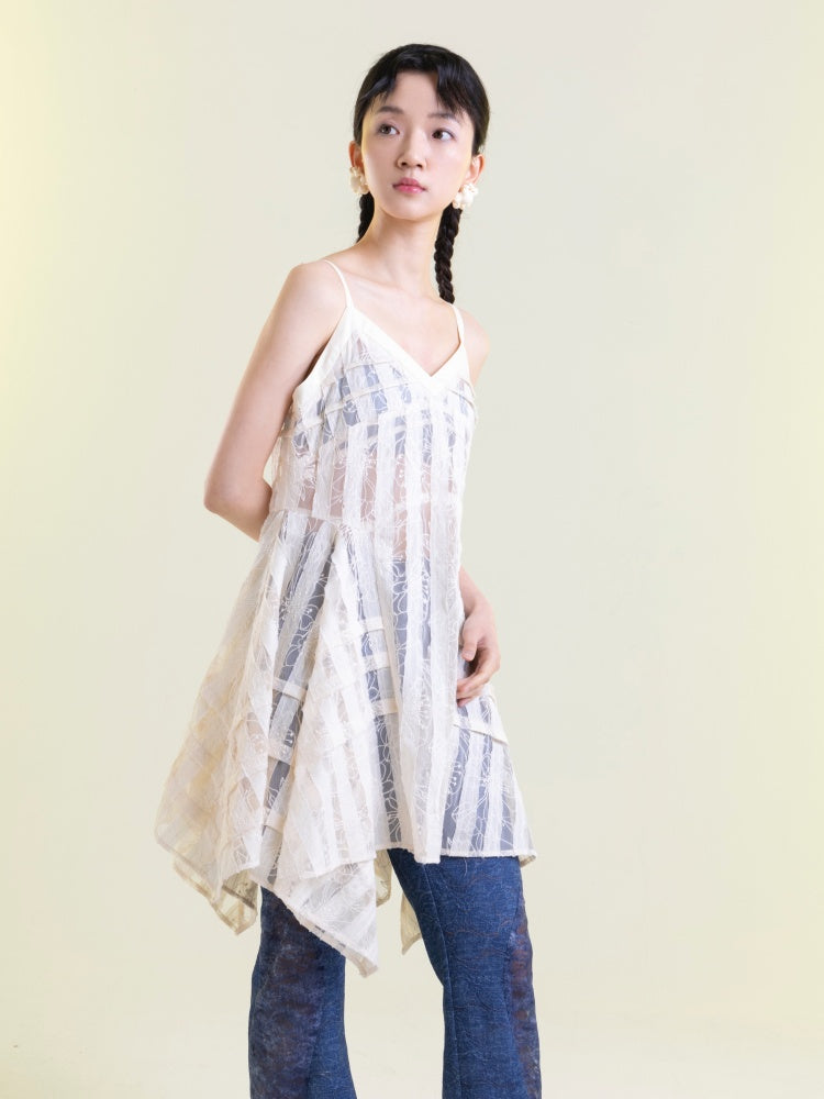 Sheer Lace Stripes Tunic Cami One-Piece【s0000001893】