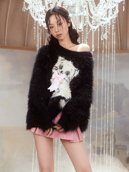 Round Neck Cat Bow Fluffy Sweater【s0000003988】