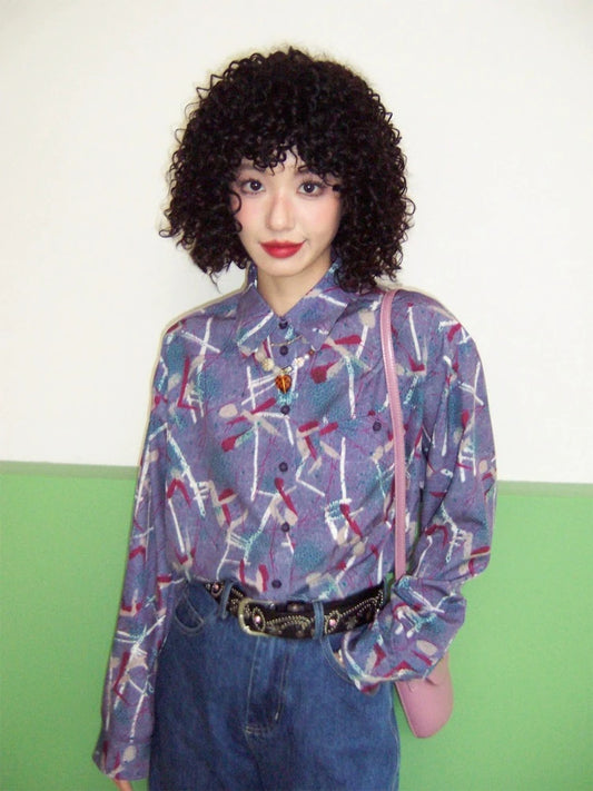 Retro doodle print shirt【s0000007406】