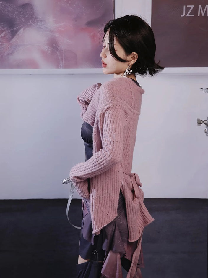 Large Lapel Off-Shoulder Cardigan【s0000003993】