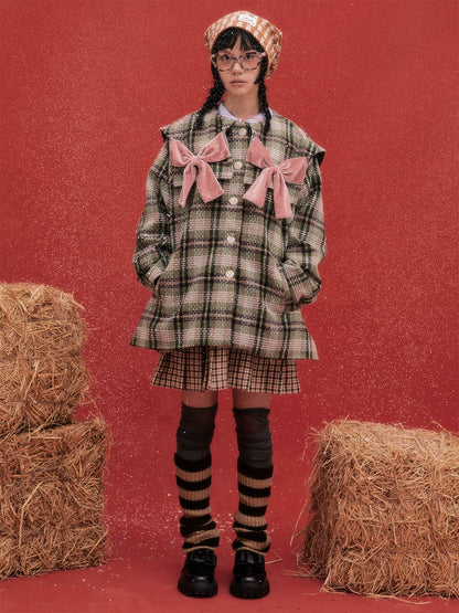 Christmas Japanese retro sweet cute coat niche girls plaid tweed jacket【s0000004260】