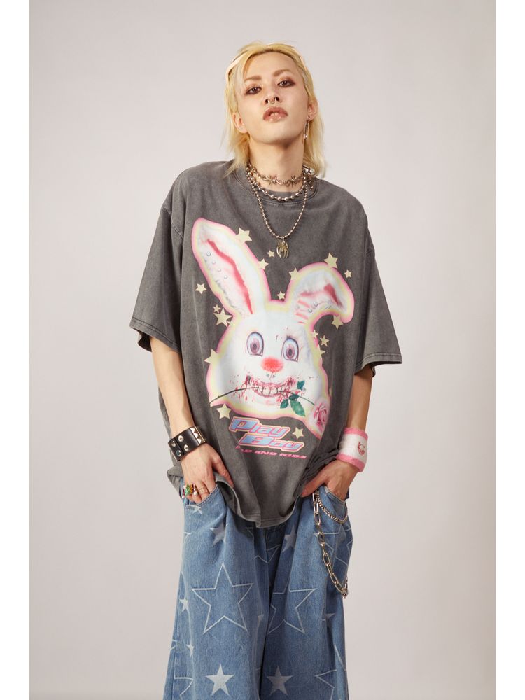 Punk rock rabbit loose T-shirt【s0000001847】