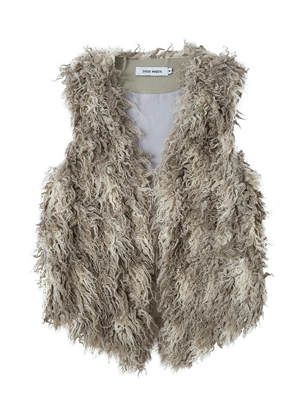 Plush V-neck Fake Fur Vest【s0000004242】