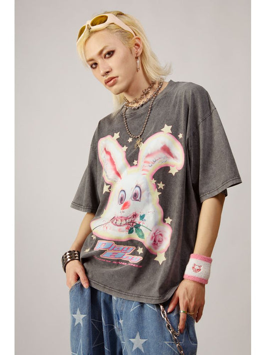 Punk rock rabbit loose T-shirt【s0000001847】