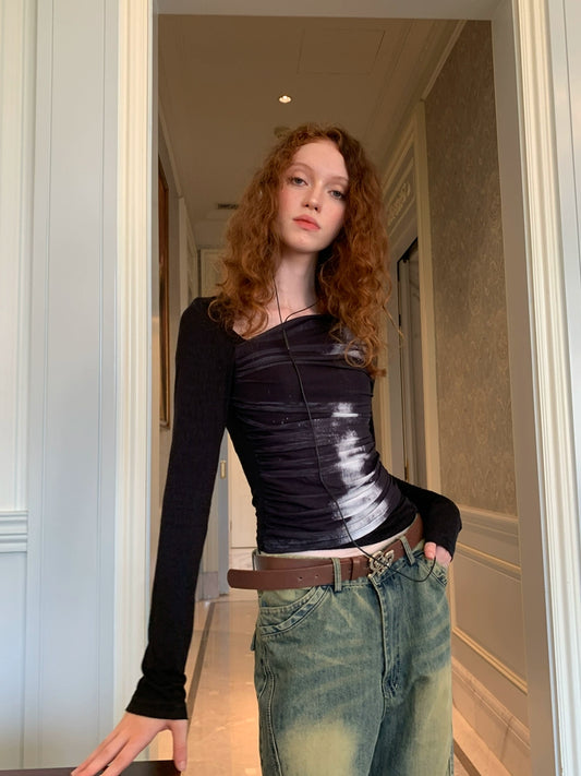 Color one line neck shirt【s0000005104】