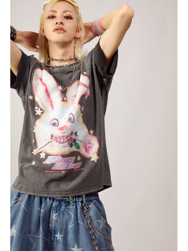 Punk rock rabbit loose T-shirt【s0000001847】